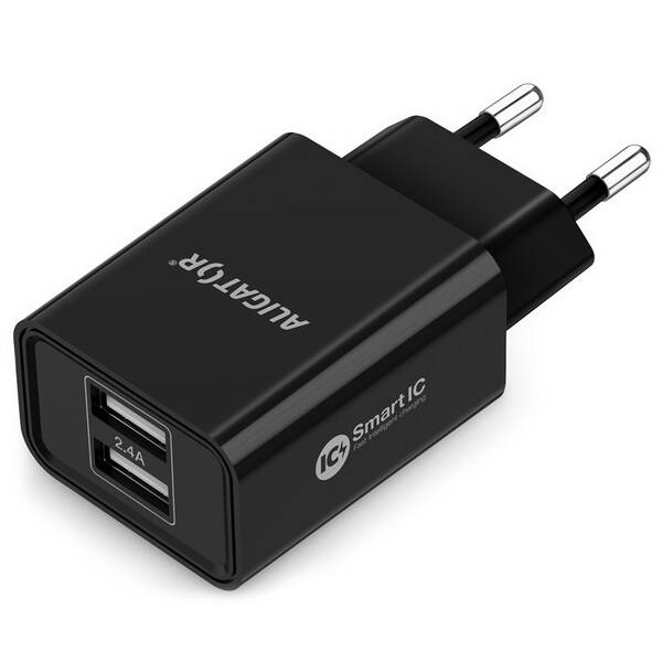 Nabíjačka do siete Aligator 2,4A, 2xUSB, smart IC čierna

