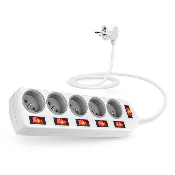 Kábel predlžovací Connect IT 5 zásuviek, 2 m biely

