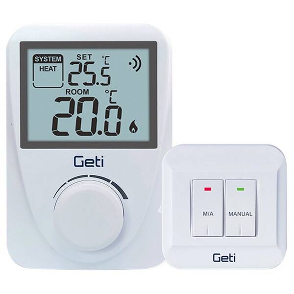 Termostat Geti GRT02, bezdrôtový biely

