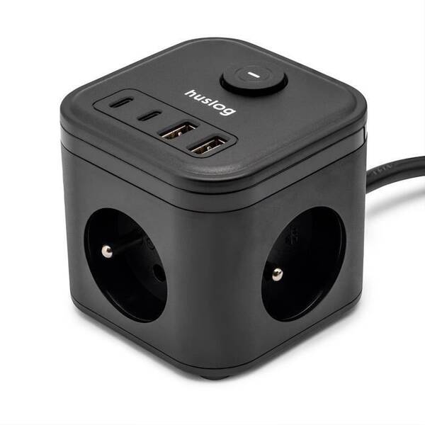 Kábel predlžovací Huslog 15W 3xzásuvka, 2xUSB-C, 2xUSB čierny

