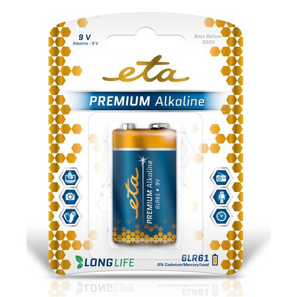 Batéria alkalická ETA ALKALINE 9V, 6LR61, blister 1ks 

