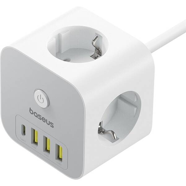 Kábel predlžovací Baseus PowerCombo Cube, 20W, 3x zásuvka, 3x USB/1x USB-C biely

