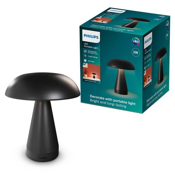 Stolná lampička Philips Mycena DSK215 2W 30-65K B USB čierna

