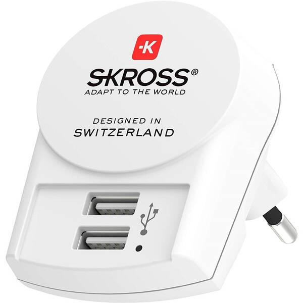 Cestovný adaptér SKROSS pre použitie v Európe pre 2 USB biely

