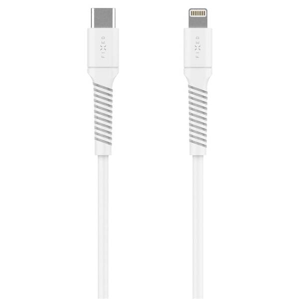 Kábel FIXED Liquid silicone USB-C/Lightning, PD, 60W, 1,2m biely

