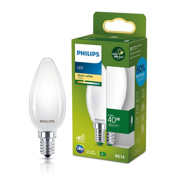 LED žiarovka Philips 40W, sviečka, E14, teplá biela 

