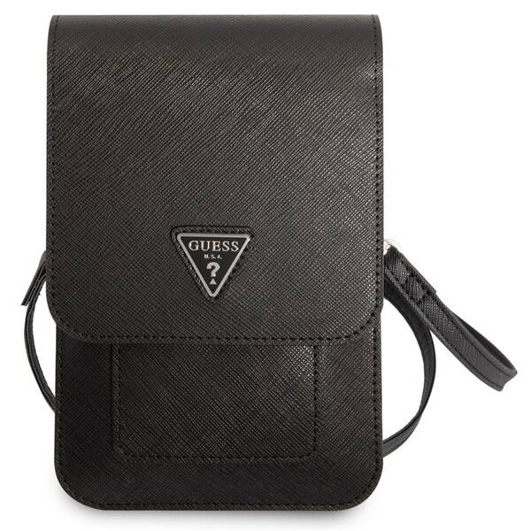 Taštička cez rameno Guess PU Saffiano Triangle Logo čierne

