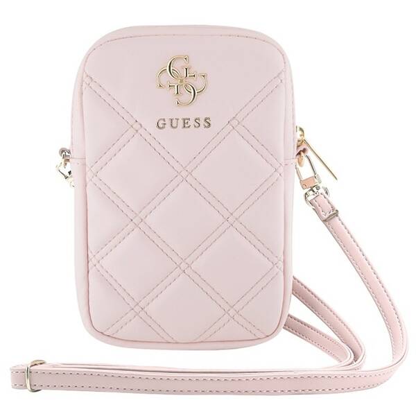 Taštička cez rameno Guess PU Quilted 4G Metal Logo ružová

