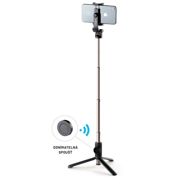 Selfie tyč FIXED Snap s tripodom a bezdrôtovou spúšťou, 1/4" závit čierna

