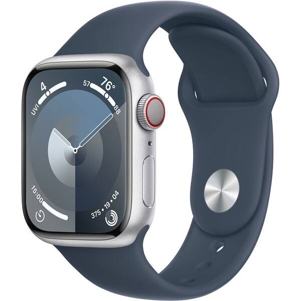 Inteligentné hodinky Apple GPS + Cellular 41mm puzdro zo strieborného hliníka - búrkovo modrý športový remienok - S/M 

