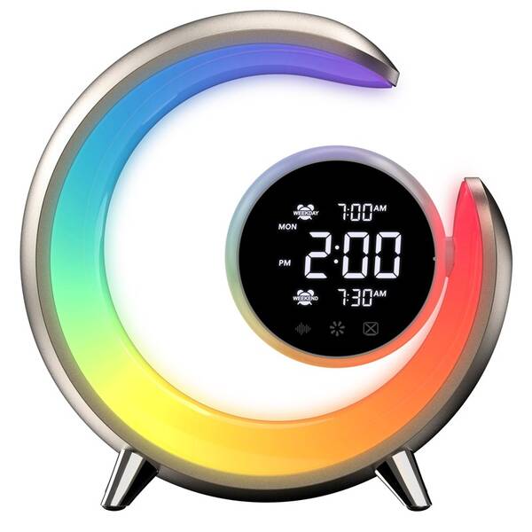 Stolná lampa IMMAX PEACOCK s hodinami, RGB svetlo, 20W, 400lm zlatá

