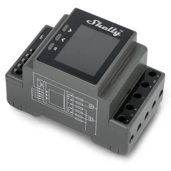 Modul Shelly Pro Dual Cover PM, roletový na DIN lištu, Wi-Fi, LAN sivý

