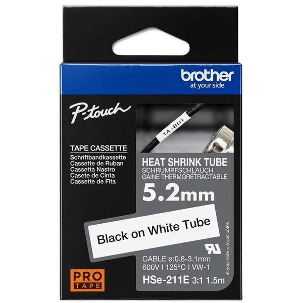 Papierový štítok Brother HSE-211E čierna na biele, 5,2 mm 

