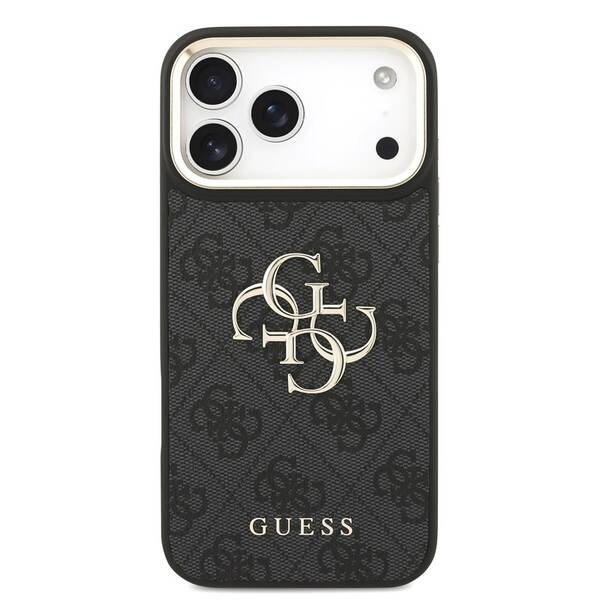 Kryt na mobil Guess 4G Metal Logo Gold Frame na Apple iPhone 18 Pro čierny

