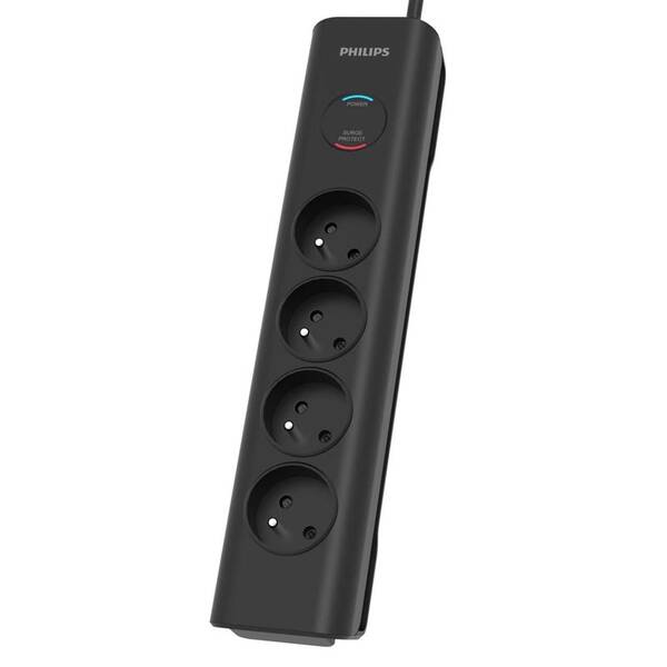 Prepäťová ochrana Philips 4x zásuvka, 2m čierna

