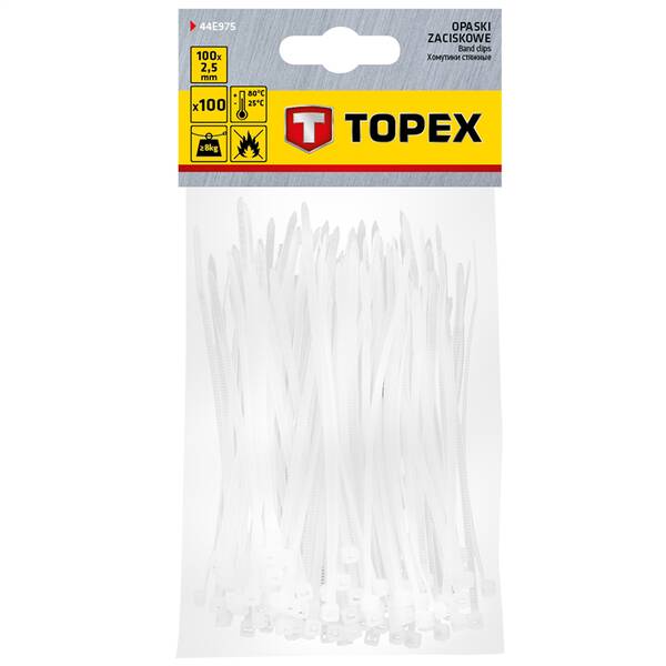 Sťahovacie pásky Topex 2,5x100 mm (100 ks) 

