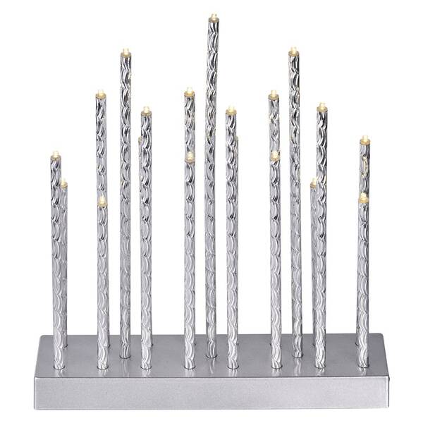 LED dekorácie EMOS 19 LED svietnik strieborný, 28,5 cm, 3x AA, vnútorná, teplá biela, časovač 

