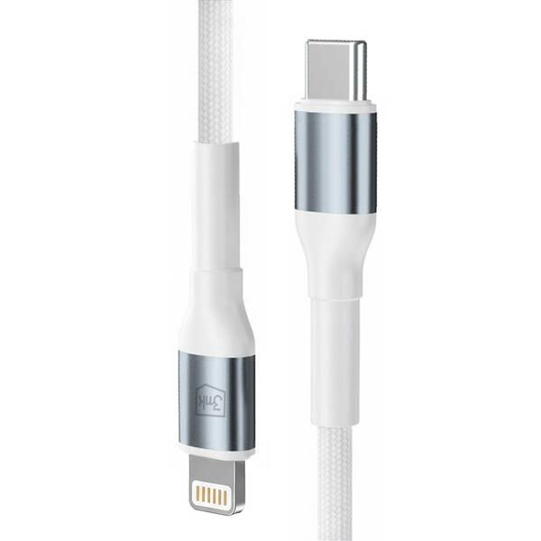 Kábel 3mk N-SERIES USB-C/Lightning 3m PD 3.0 9V/3A 27W biely

