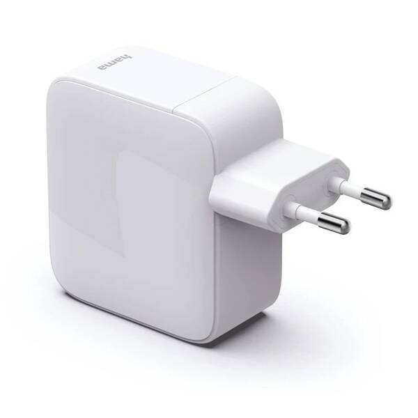 Nabíjačka do siete Hama GaN 2× USB-C, PD 65 W, navíjací kábel (balenie pre PC/notebook) biela

