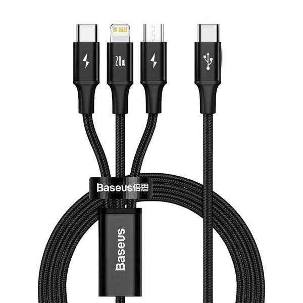 Kábel Baseus Rapid Series 3v1 USB-C (Micro USB/Lightning/USB-C) PD 20W 1,5m čierny

