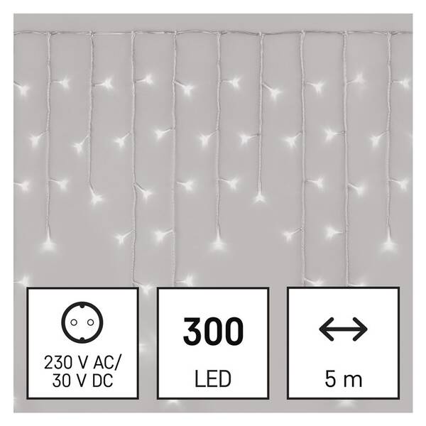 Vianočné osvetlenie EMOS 300 LED cencúle, 5 m, vonkajšie aj vnútorné, studená biela, ovládač, programy, časovač 

