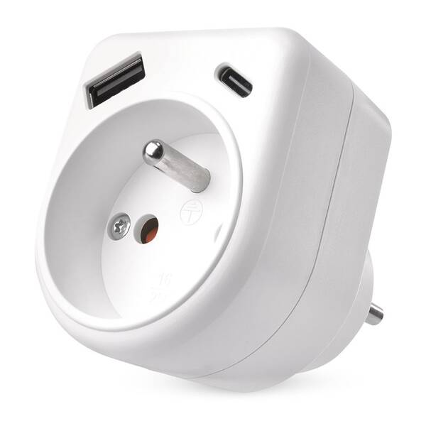Rozbočovacia zásuvka EMOS 1x USB, 1x USB-C, 1x zásuvka biela

