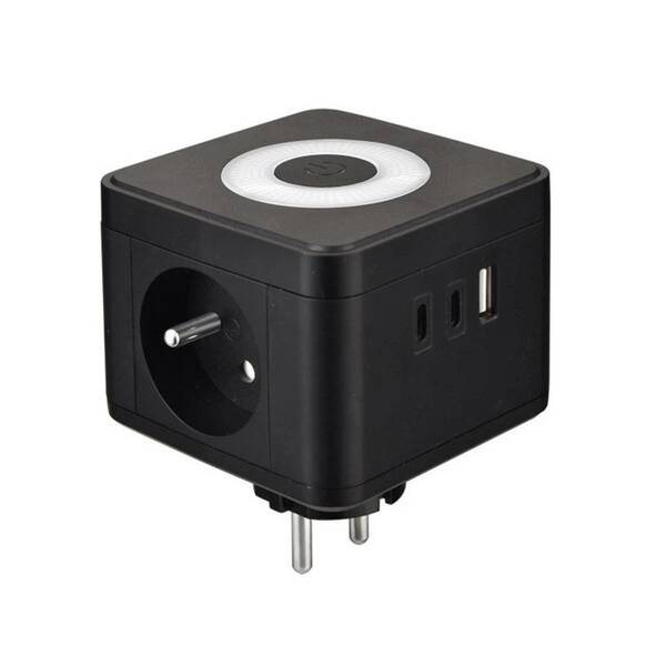 Rozbočovacia zásuvka Viking Y23LB, 2x zásuvka, 1x USB-A, 2x USB-C, svetlo, vypínač čierna

