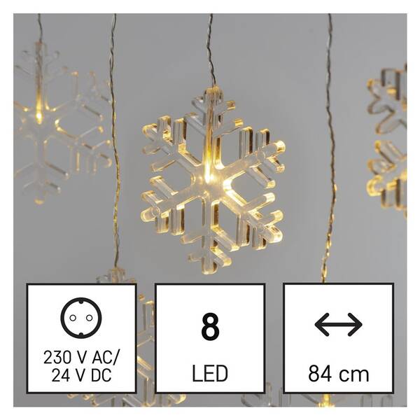 Vianočné osvetlenie EMOS 8 LED girlanda - snehové vločky, 84 cm, vonkajšie aj vnútorné, teplá biela 

