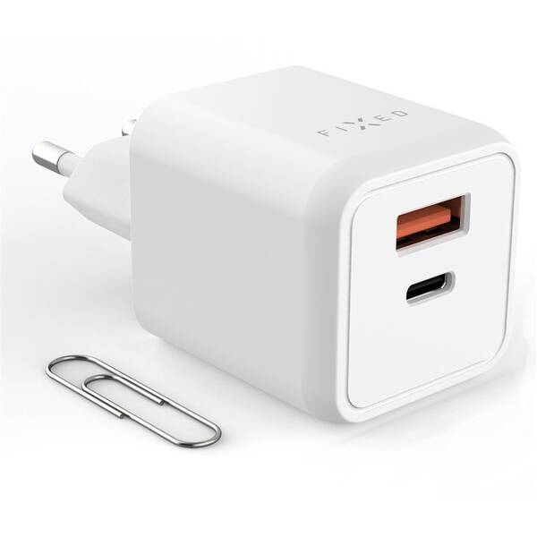 Nabíjačka do siete FIXED GaN Mini s USB-C, USB, 45W biely

