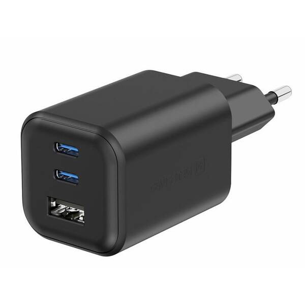 Nabíjačka do siete Swissten GAN 2x USB-C 65W PD + 1x USB-A 18W QC čierna

