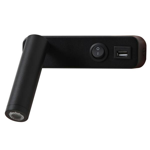 Nástenné svietidlo IMMAX GOAL LED, vypínač, USB, 3W čierne


