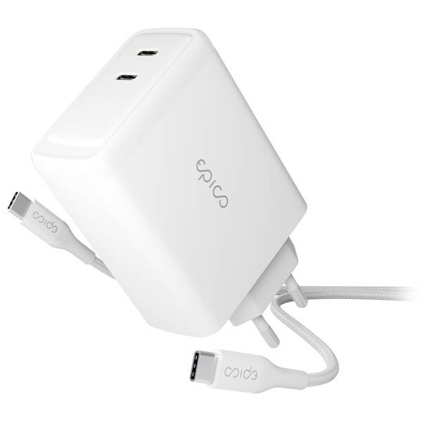 Nabíjačka do siete Epico 100W GaN USB-C/USB-C + kábel USB-C, 2m biela

