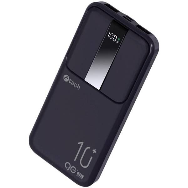 Powerbank C-Tech 10000 mAh, Li-Pol, 22,5W, USB-C/USB-A/micro USB čierna

