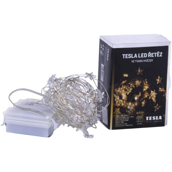 Vianočné osvetlenie TESLA lighting dekoratívna nano reťaz hviezda, 50 LED, 5m +30cm, 3x AA batérie, časovač, IP44 

