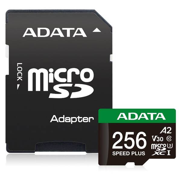 Pamäťová karta ADATA Speed Plus MicroSDXC 256GB, U3 (180R/160W) + SD adaptér čierna

