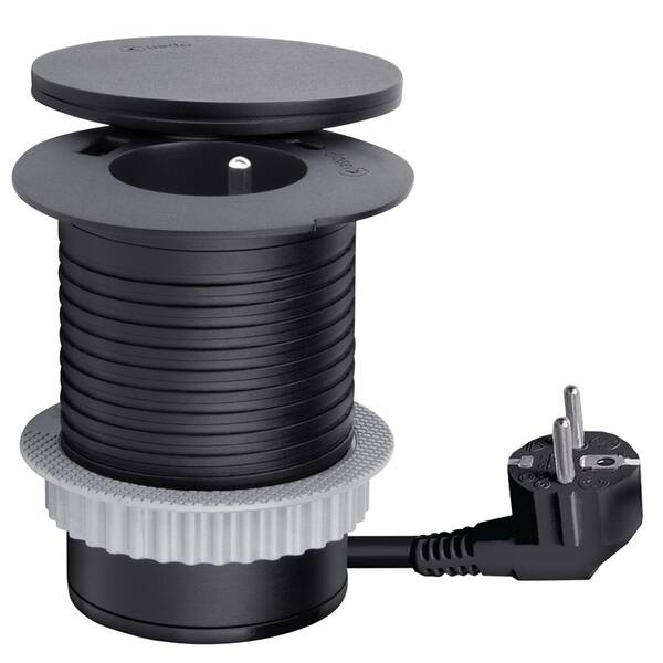 Zásuvka Solight 1z + USB A+C 3.4A + Wireless 10W otočné viečko, zabudovateľné, kábel 2m čierny

