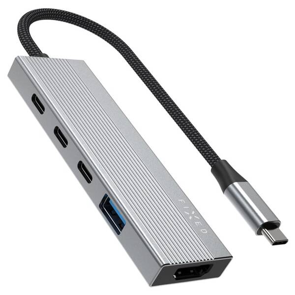 USB Hub FIXED USB-C HUB Core 5-port, 100W, PD 3.0 sivý

