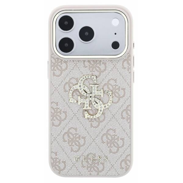 Kryt na mobil Guess PU 4G Strass Metal Logo na Apple iPhone 18 Pro ružový


