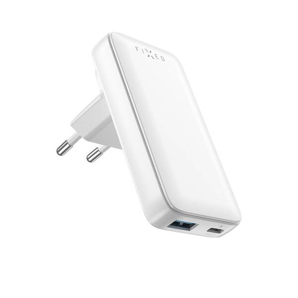 Cestovný adaptér FIXED Slim Traveller, USB-C a USB 65W biely

