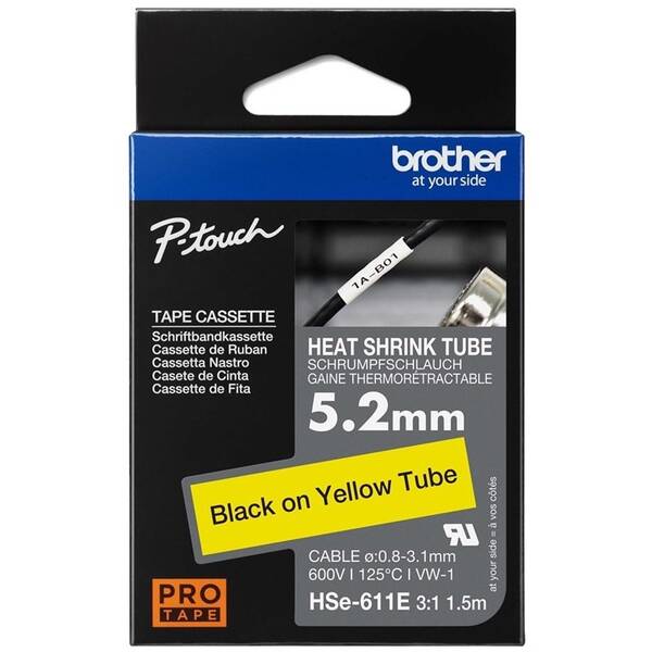 Papierový štítok Brother HSE-611E čierna na žltej, 5,2 mm 

