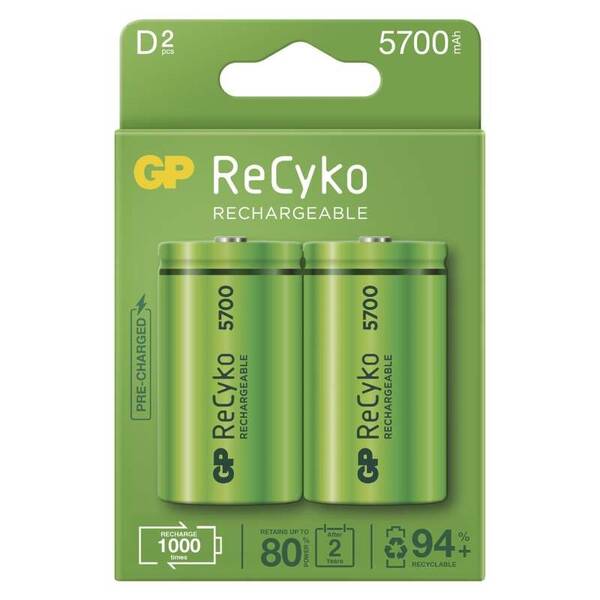 Batéria nabíjacia GP ReCyko, HR20, D, 5700mAh, NiMH, krabička 2ks 

