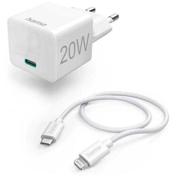 Nabíjačka do siete Hama 20W, USB-C PD + kábel USB-C Lightning 1 m biela

