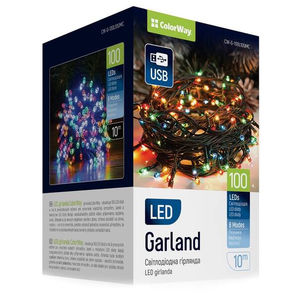 Vianočné osvetlenie ColorWay vnútorné, 100 LED, USB, 10m, viacfarebné 

