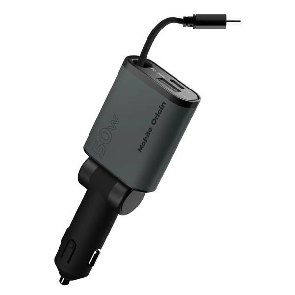 Adaptér do auta Mobile Origin 3in1 50W CA27 - USB-C, USB-A + USB-C kábel čierny/sivý

