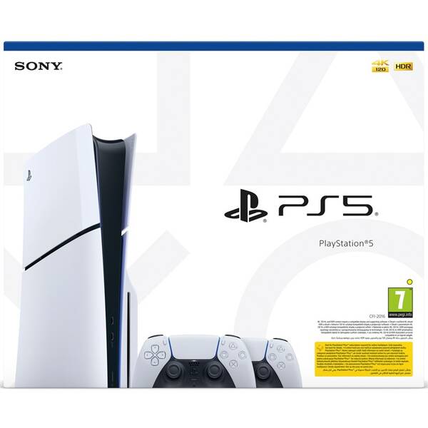 Herná konzola Sony PlayStation 5 (typ modelu - slim) + 2x bezdrátový ovladač DualSense biela

