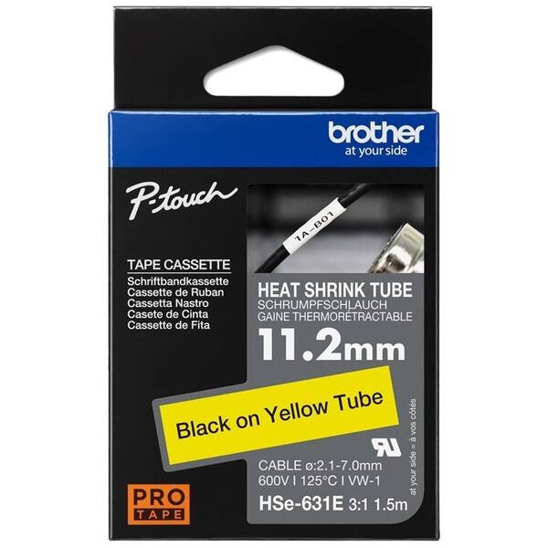 Papierový štítok Brother HSE-631E čierna na žlté, 11,2 mm 

