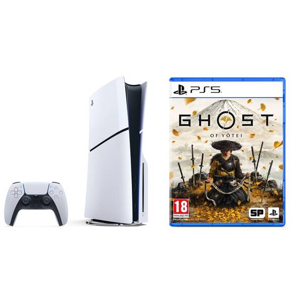 Set výrobkov Sony Herní konzole Sony PlayStation 5 (typ modelu - slim) + Hra Sony PlayStation 5 Ghost of Yōtei Standard Edition biela

