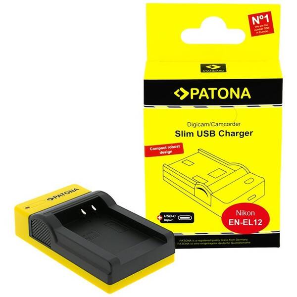 Nabíjačka PATONA Slim USB Charger EN-EL12/NP-FM500H (Nikon) čierna/žltá

