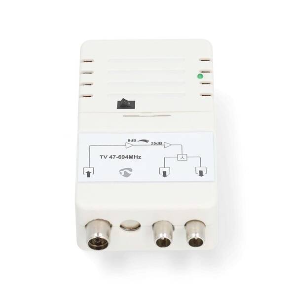 Zosilňovač Nedis 25 dB, 3x IEC, ovládanie zosilnenia biely

