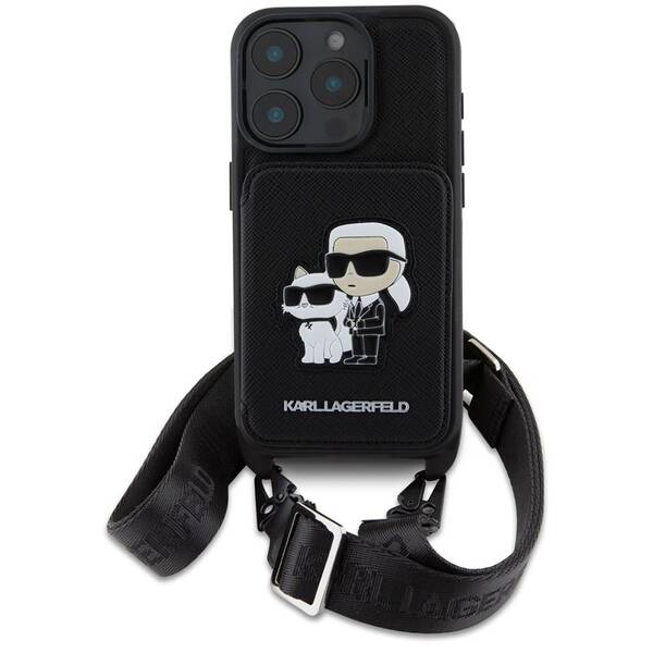 Kryt na mobil Karl Lagerfeld Saffiano Crossbody Karl and Choupette na Apple iPhone 16 Pro čierny

